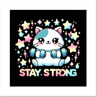 StaY strong - Cute kawaii cats with inspirational quotes Posters and Art